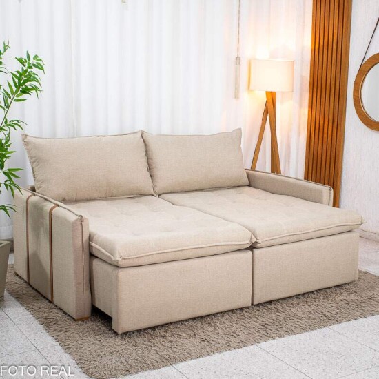 Sof� Retr�til Reclin�vel Detroit 2.00m Linho Bege - Sem Caixa