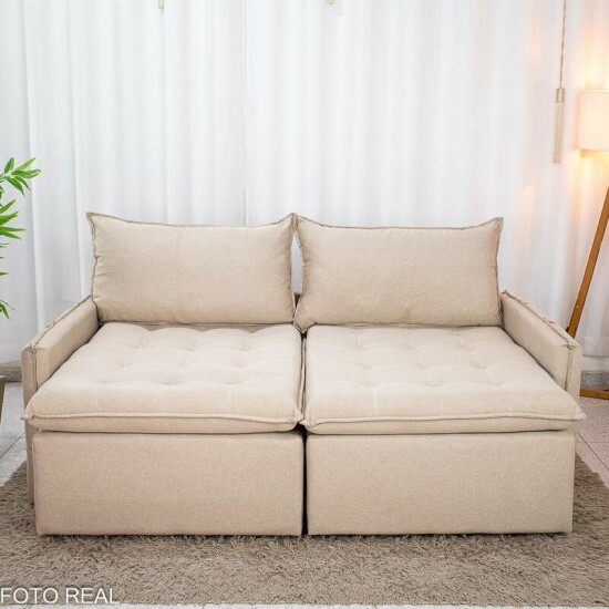 Sof� Retr�til Reclin�vel Detroit 2.00m Linho Bege - Sem Caixa