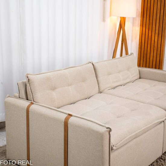 Sof� Retr�til Reclin�vel Detroit 2.00m Linho Bege - Sem Caixa