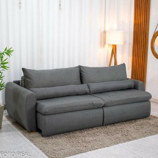 Sof� Retr�til Reclin�vel Meriva 2.30m Linho Cinza - Sem Caixa