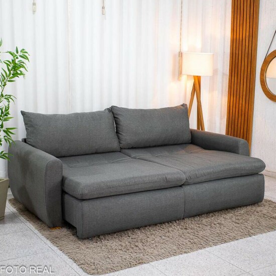 Sof� Retr�til Reclin�vel Meriva 2.30m Linho Cinza - Sem Caixa
