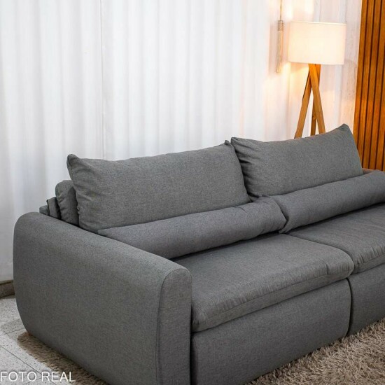 Sof� Retr�til Reclin�vel Meriva 2.30m Linho Cinza - Sem Caixa