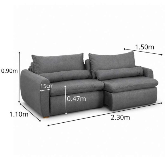Sof� Retr�til Reclin�vel Meriva 2.30m Linho Cinza - Sem Caixa