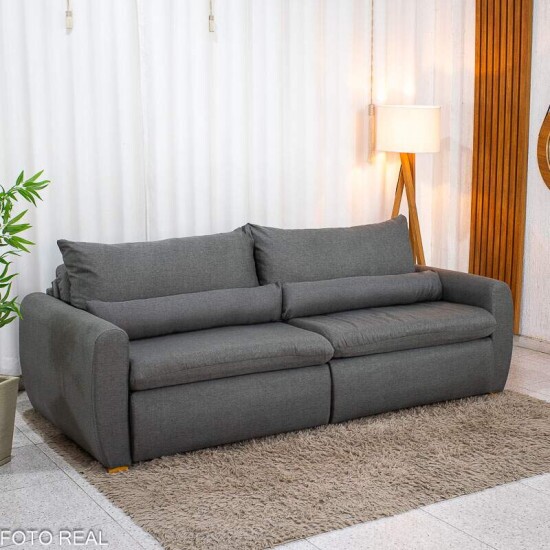 Sof� Retr�til Reclin�vel Meriva 2.30m Linho Cinza - Sem Caixa