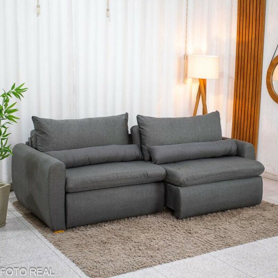 Sof� Retr�til Reclin�vel Meriva 2.30m Linho Cinza - Sem Caixa
