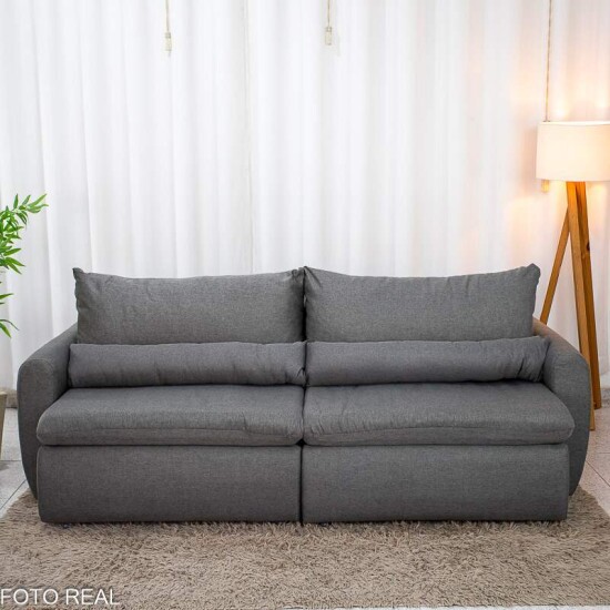 Sof� Retr�til Reclin�vel Meriva 2.30m Linho Cinza - Sem Caixa
