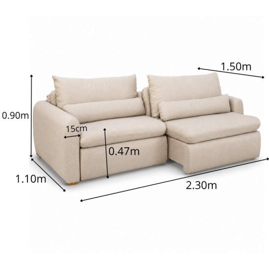 Sof� Retr�til Reclin�vel Meriva 2.30m Linho Bege - Sem Caixa