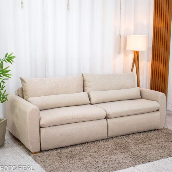 Sof� Retr�til Reclin�vel Meriva 2.30m Linho Bege - Sem Caixa