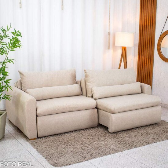 Sof� Retr�til Reclin�vel Meriva 2.30m Linho Bege - Sem Caixa