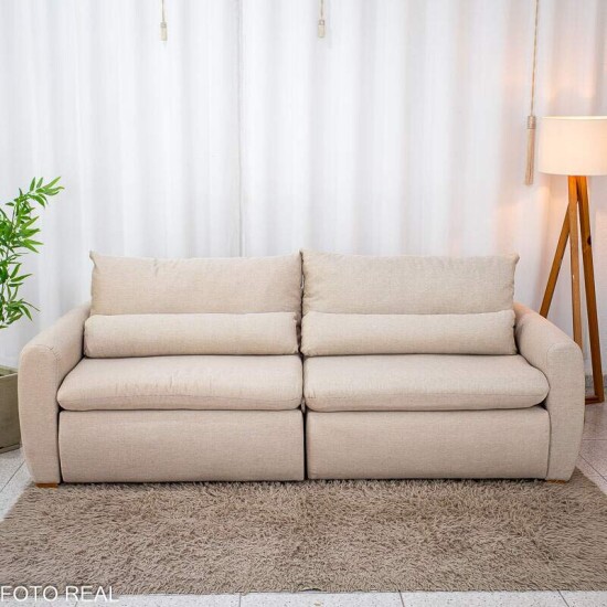 Sof� Retr�til Reclin�vel Meriva 2.30m Linho Bege - Sem Caixa