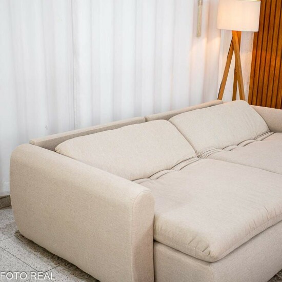 Sof� Retr�til Reclin�vel Meriva 2.30m Linho Bege - Sem Caixa