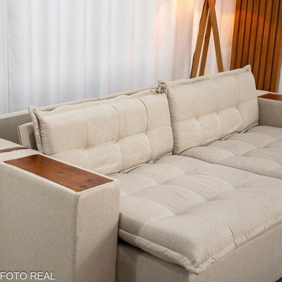 Sof� Retr�til Reclin�vel Emily 2.30m Linho Bege - Sem Caixa