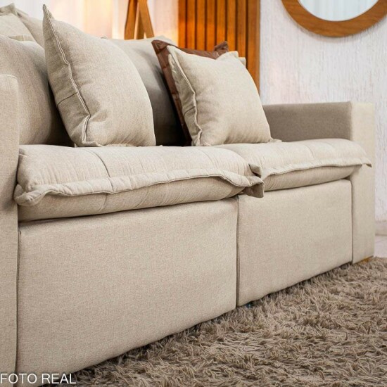 Sof� Retr�til Reclin�vel Emily 2.30m Linho Bege - Sem Caixa