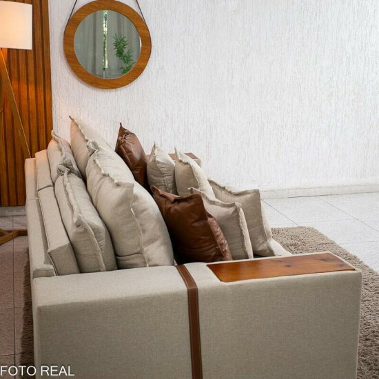 Sof� Retr�til Reclin�vel Emily 2.30m Linho Bege - Sem Caixa