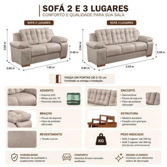 Sof� 3 e 2 lugares 240 Courvin Areia - Rondom�veis