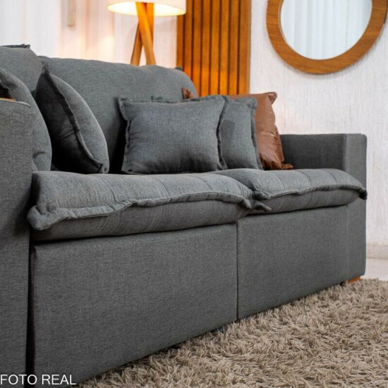 Sof� Retr�til Reclin�vel Emily 2.30m Linho Cinza - Sem Caixa