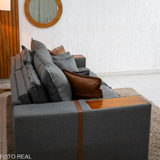Sof� Retr�til Reclin�vel Emily 2.30m Linho Cinza - Sem Caixa