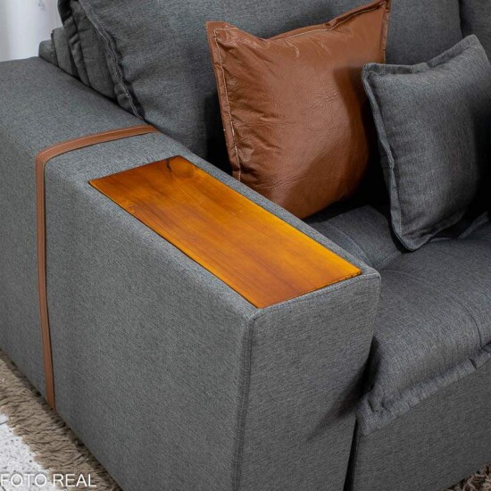 Sof� Retr�til Reclin�vel Emily 2.30m Linho Cinza - Sem Caixa