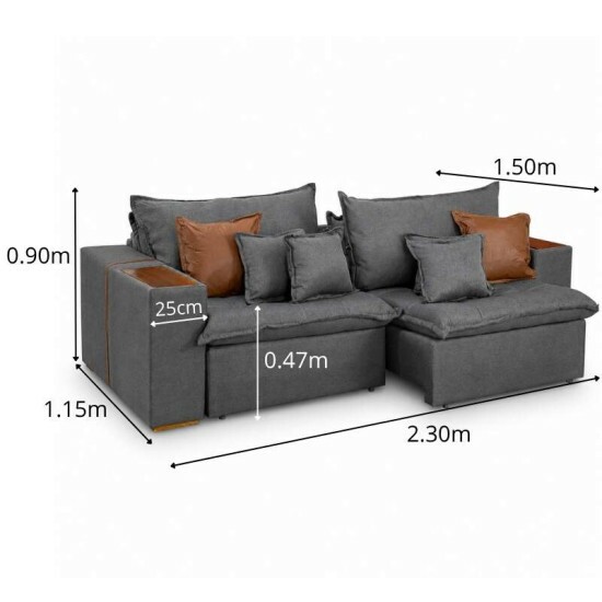 Sof� Retr�til Reclin�vel Emily 2.30m Linho Cinza - Sem Caixa