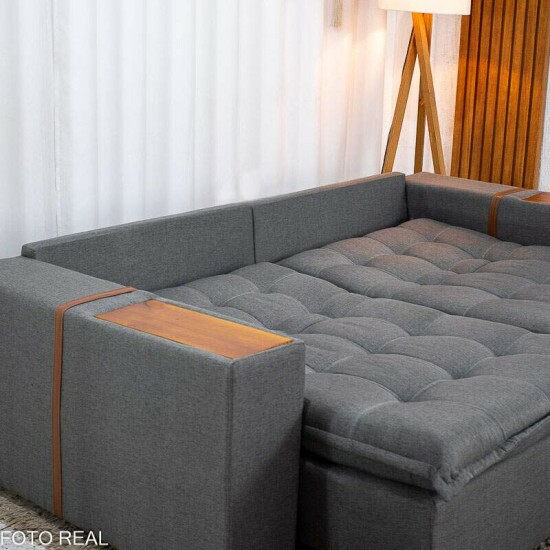 Sof� Retr�til Reclin�vel Emily 2.30m Linho Cinza - Sem Caixa