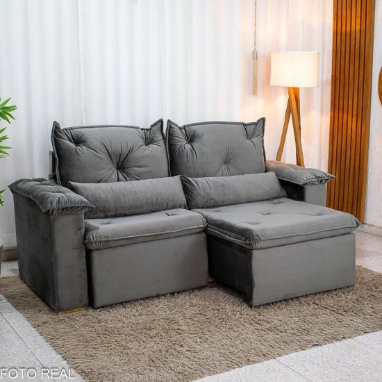 Sof� Retr�til Reclin�vel Santorini 2.00m Veludo Cinza - Sem Caixa