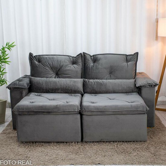 Sof� Retr�til Reclin�vel Santorini 2.00m Veludo Cinza - Sem Caixa