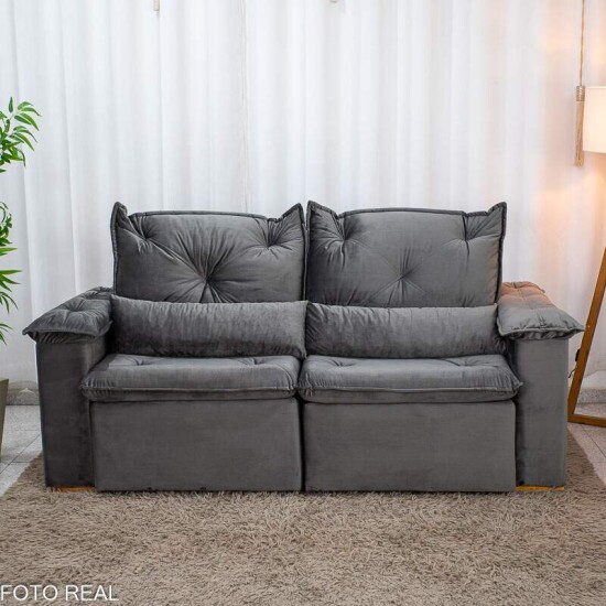 Sof� Retr�til Reclin�vel Santorini 2.00m Veludo Cinza - Sem Caixa