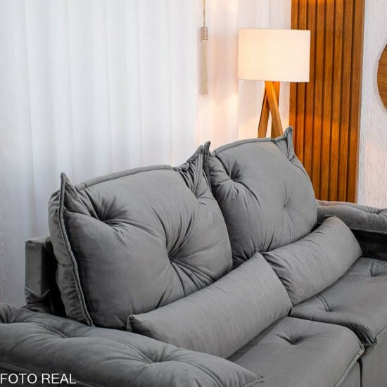 Sof� Retr�til Reclin�vel Santorini 2.00m Veludo Cinza - Sem Caixa