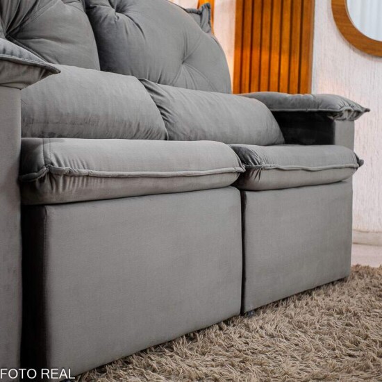 Sof� Retr�til Reclin�vel Santorini 2.00m Veludo Cinza - Sem Caixa