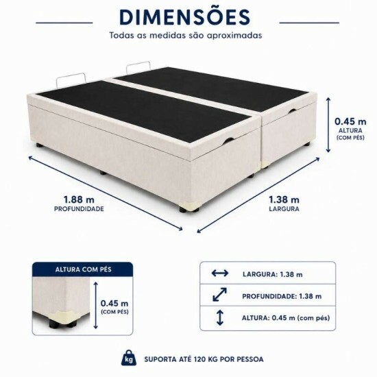 Base Box Ba� Casal Bipartido Confort Linh�o Palha Blindado 138x188x45 - Issacar