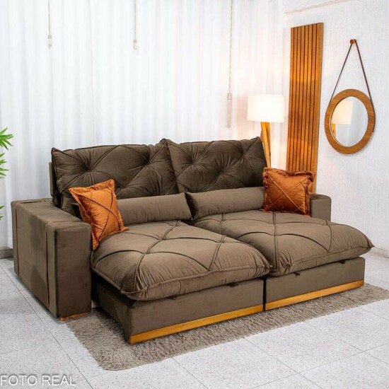 Sof� Retr�til Reclin�vel Texas 2.50m Veludo Marrom - Molas Ensacadas