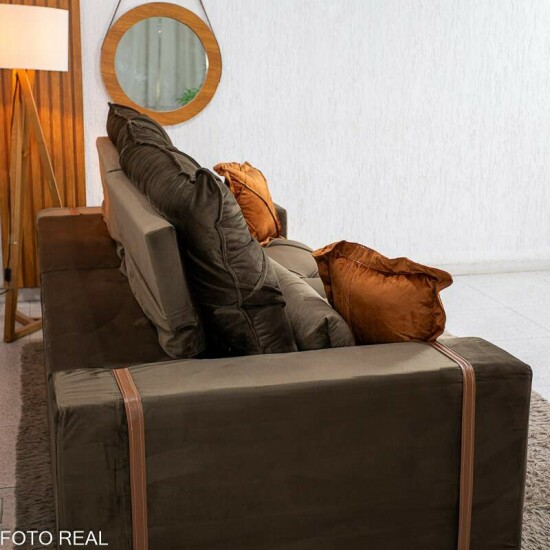 Sof� Retr�til Reclin�vel Texas 2.50m Veludo Marrom - Molas Ensacadas