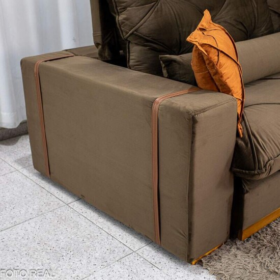Sof� Retr�til Reclin�vel Texas 2.50m Veludo Marrom - Molas Ensacadas