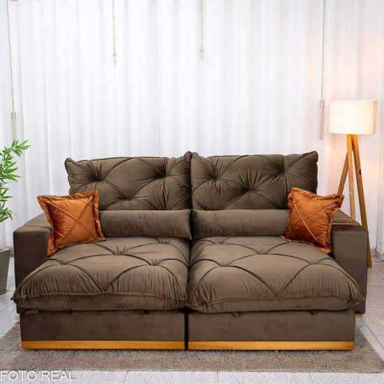 Sof� Retr�til Reclin�vel Texas 2.50m Veludo Marrom - Molas Ensacadas