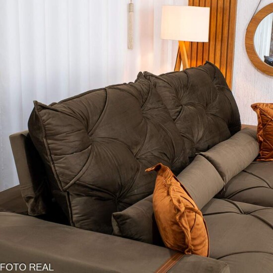 Sof� Retr�til Reclin�vel Texas 2.50m Veludo Marrom - Molas Ensacadas