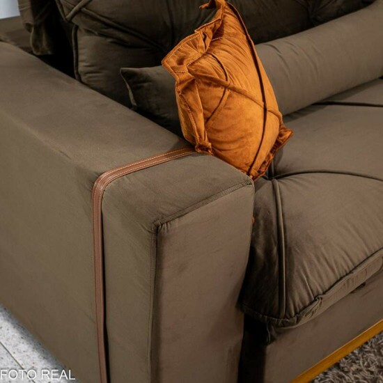 Sof� Retr�til Reclin�vel Texas 2.50m Veludo Marrom - Molas Ensacadas