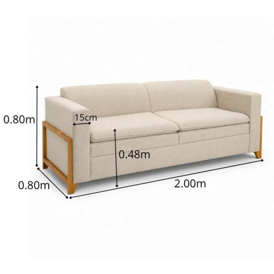 Sof� 3 Lugares Capri Larg. 2.00m Linho Bege A57