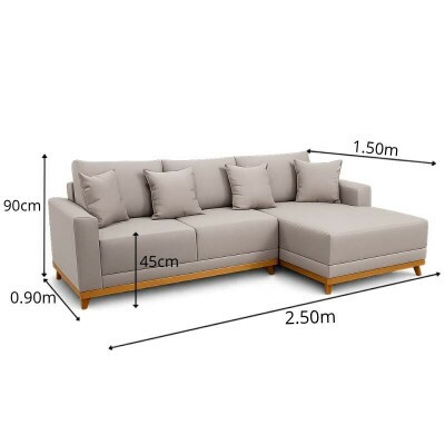 Sof� 3 Lug. Arm�nia C/ Chaise Larg. 2.50m Linho Bege Escuro A58