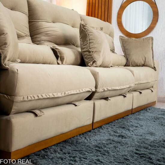 Sof� Retr�til Reclin�vel M�naco 3.20m Veludo Bege A32 - Molas Ensacadas