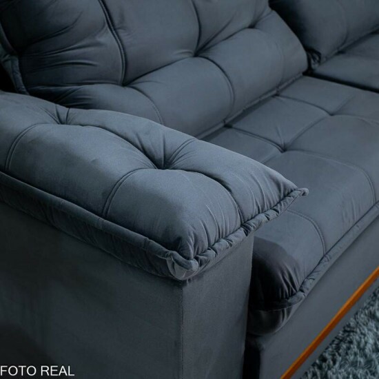 Sof� Retr�til Reclin�vel Mariana 2.50m Veludo Chumbo 330 - D33 e Molas Ensacadas