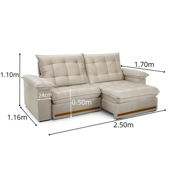 Sof� Retr�til Reclin�vel Mariana 2.50m Veludo Bege 334 - D33 e Molas Ensacadas