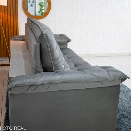 Sof� Retr�til Reclin�vel Mariana 2.30m Veludo Prata 321 - D33 e Molas Ensacadas