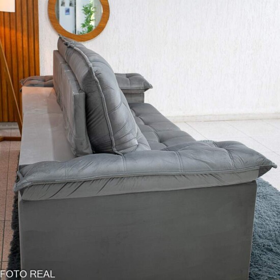 Sof� Retr�til Reclin�vel Mariana 2.50m Veludo Prata 321 - D33 e Molas Ensacadas