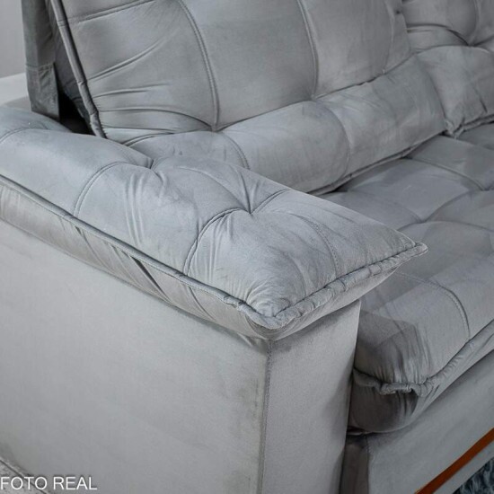 Sof� Retr�til Reclin�vel Mariana 2.50m Veludo Prata 321 - D33 e Molas Ensacadas
