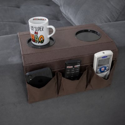 Bandeja para Bra�o de Sof� com Porta Copos e Controle Corino Marrom