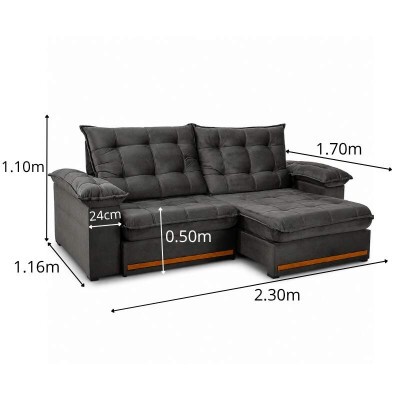 Sof� Retr�til Reclin�vel Mariana 2.30m Veludo Marrom 320 - D33 e Molas Ensacadas