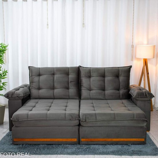 Sof� Retr�til Reclin�vel Mariana 2.30m Veludo Marrom 320 - D33 e Molas Ensacadas