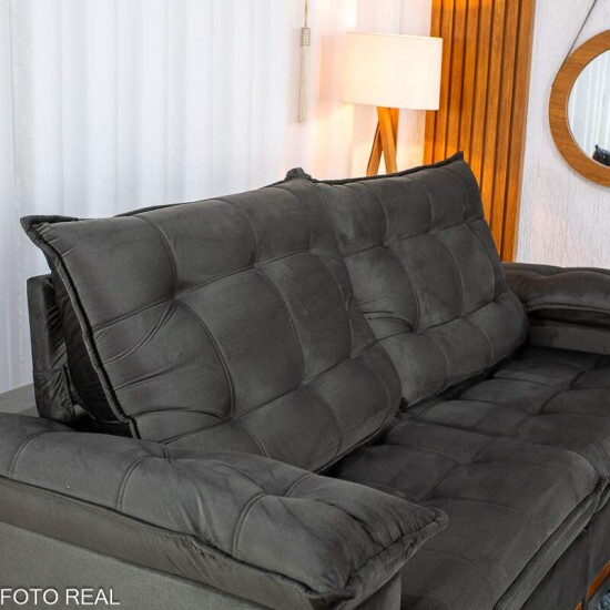 Sof� Retr�til Reclin�vel Mariana 2.30m Veludo Marrom 320 - D33 e Molas Ensacadas