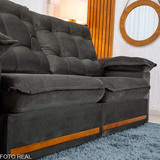 Sof� Retr�til Reclin�vel Mariana 2.30m Veludo Marrom 320 - D33 e Molas Ensacadas