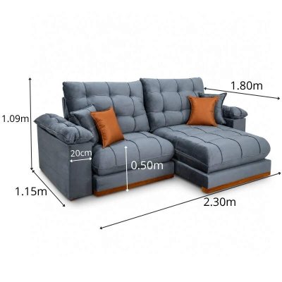 Sof� Retr�til Reclin�vel Verona 2,30m Veludo Cinza - Molas Ensacadas